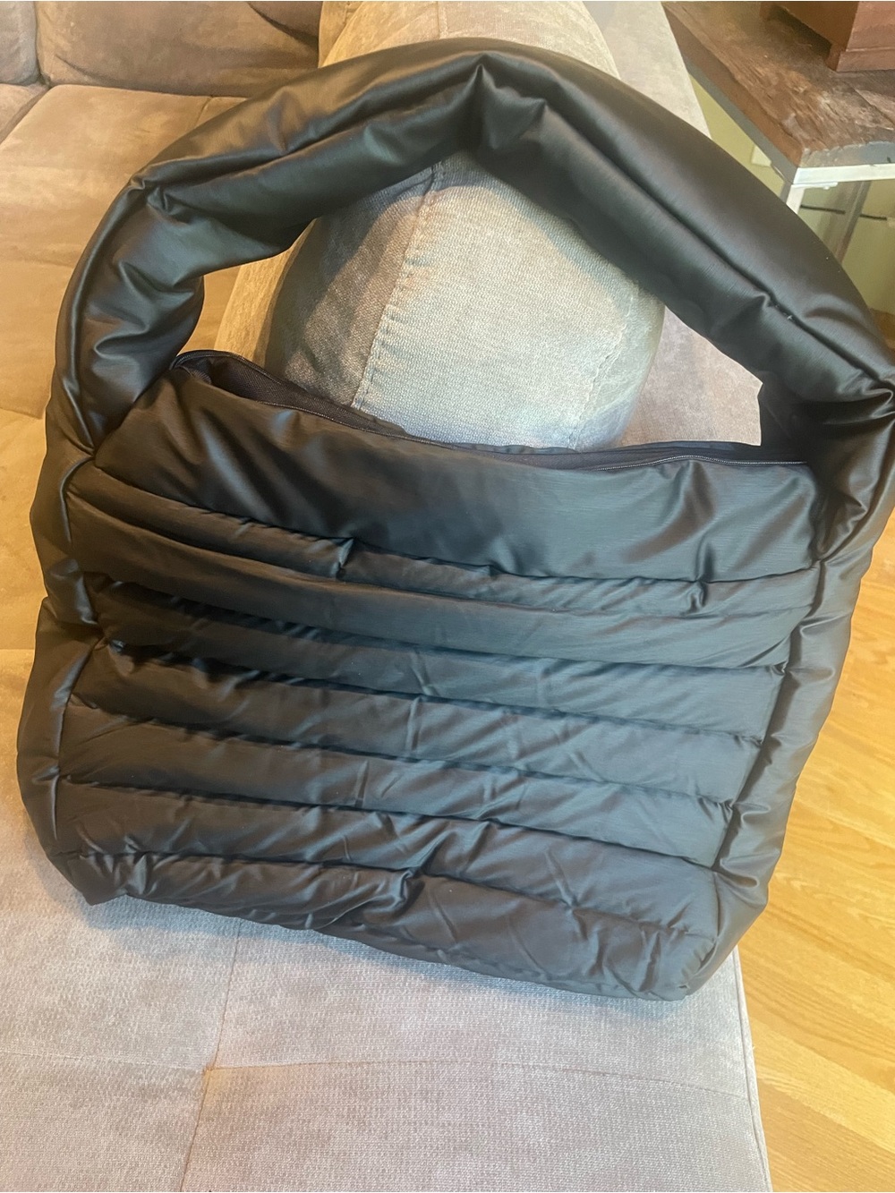 Rains Black Quilted Puffer Tote
